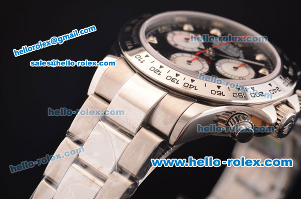 Rolex Daytona Swiss Valjoux 7750-SHG Automatic Steel Case/Strap with Black Dial and Diamond Markers - Click Image to Close